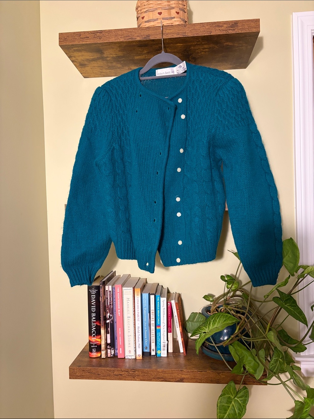 Vintage 1980’s Teal blue pure wool cardigan
